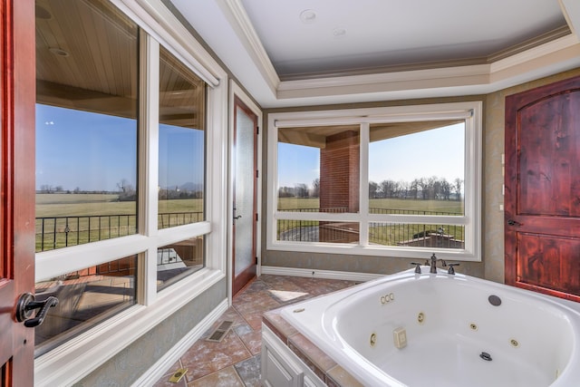 20478 Lawrence Unit 2180, Aurora, MO 65605 - bathroom featuring baseboards, visible vents, a whirlpool tub, and ornamental molding