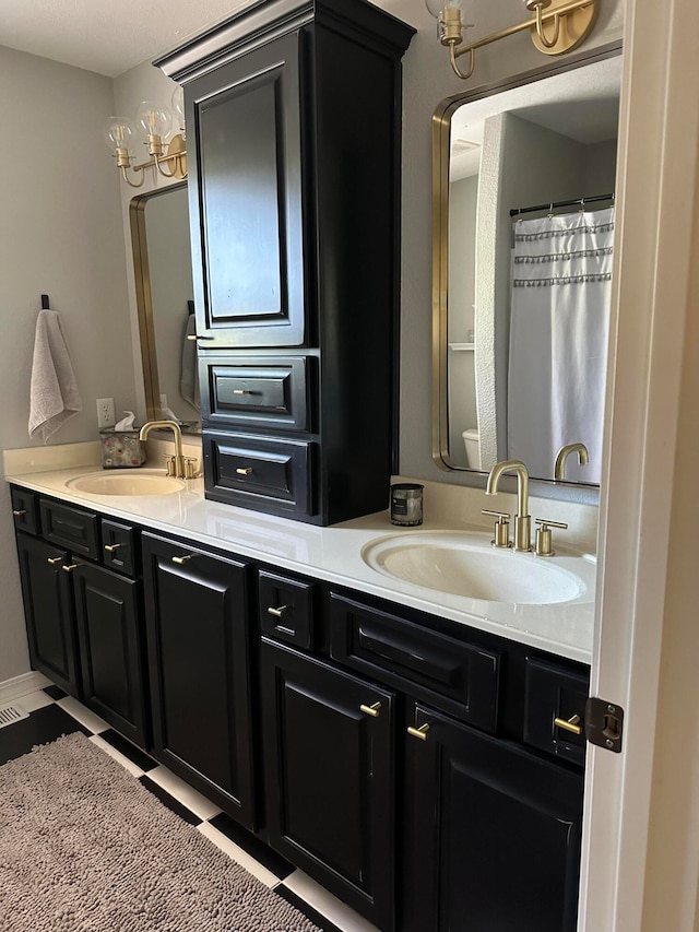 bathroom with vanity and a shower with curtain