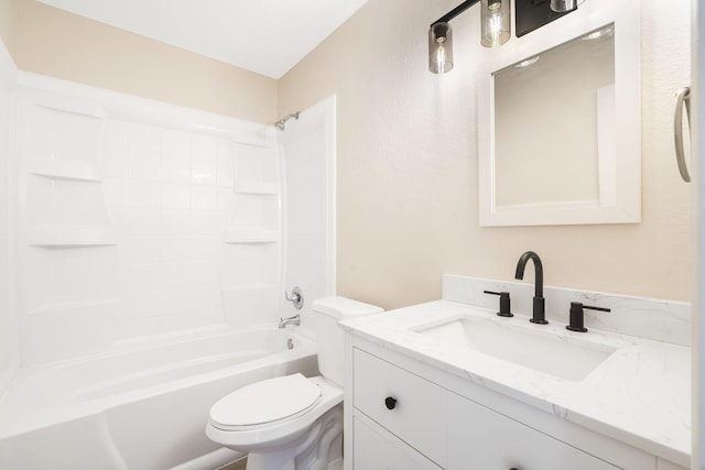 full bathroom featuring  shower combination, vanity, and toilet