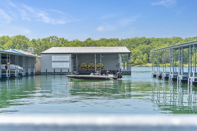 view of dock with a water view