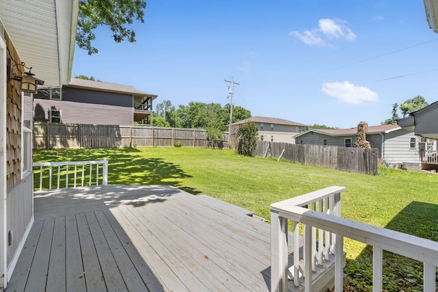 deck featuring a fenced backyard and a lawn