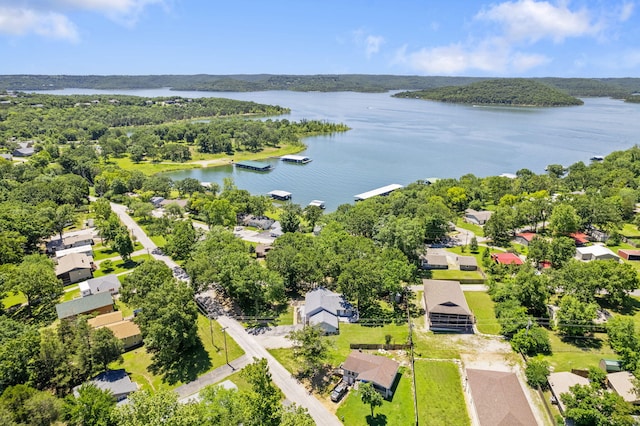 aerial view featuring a residential view and a water view