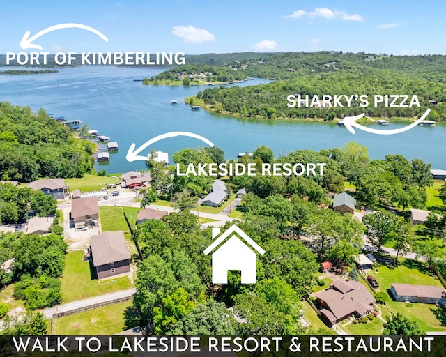 aerial view featuring a water view and a residential view