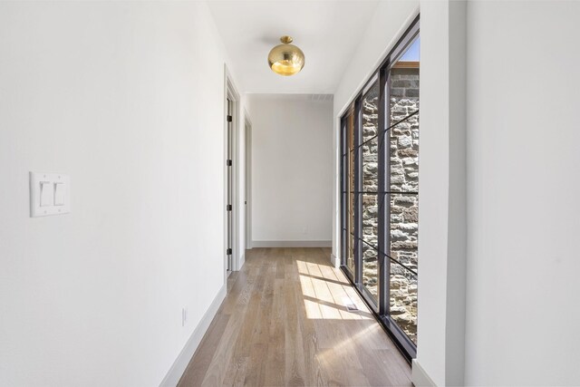 corridor featuring plenty of natural light and light wood-type flooring