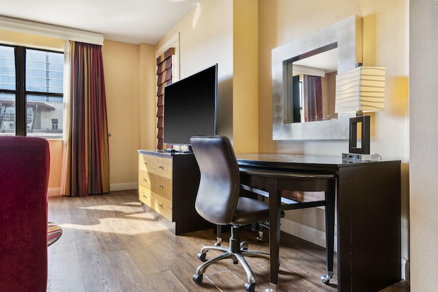 office area featuring light hardwood / wood-style flooring