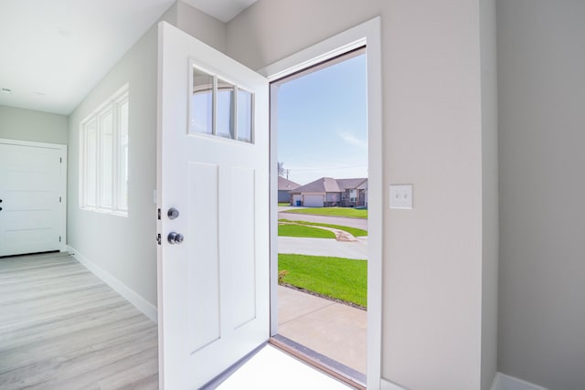 foyer entrance featuring plenty of natural light and light hardwood / wood-style floors