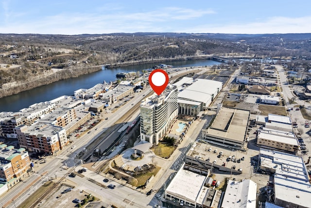 aerial view featuring a water view