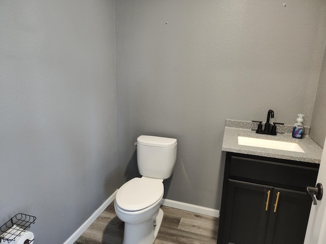 bathroom featuring toilet, vanity, and wood-type flooring