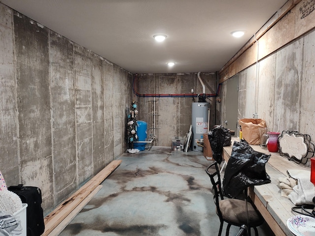 basement with water heater