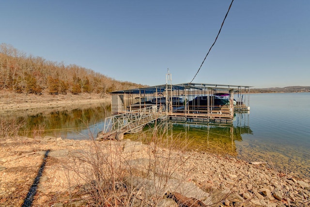 dock area with a water view