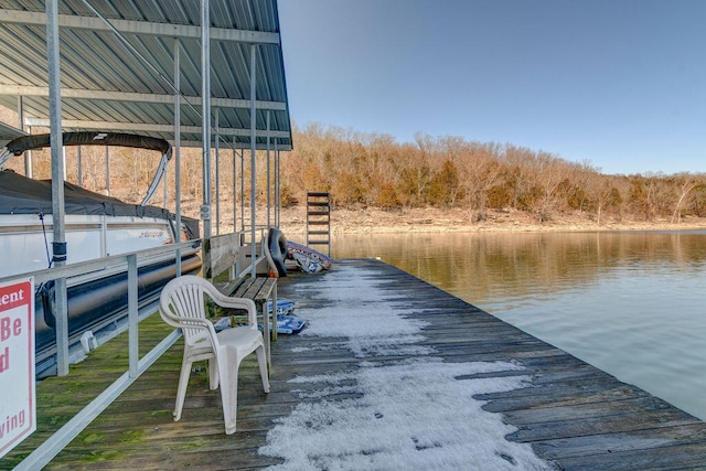 view of dock with a water view