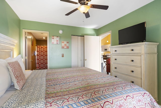 bedroom with a closet and ceiling fan