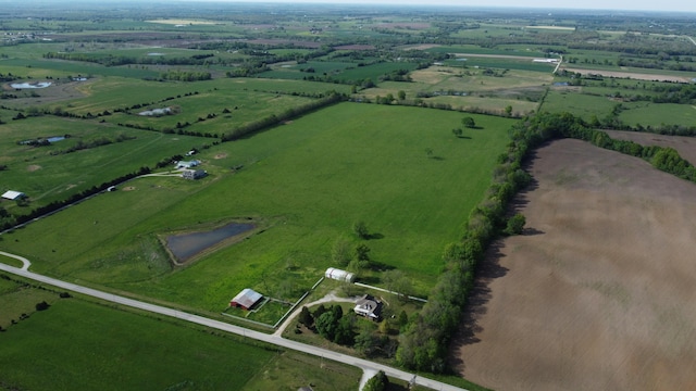 bird's eye view with a water view and a rural view