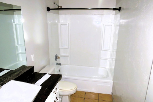 full bathroom with shower / tub combination, vanity, toilet, and tile patterned floors