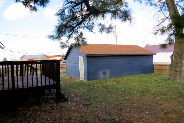 garage with a lawn