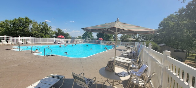 view of pool featuring a patio