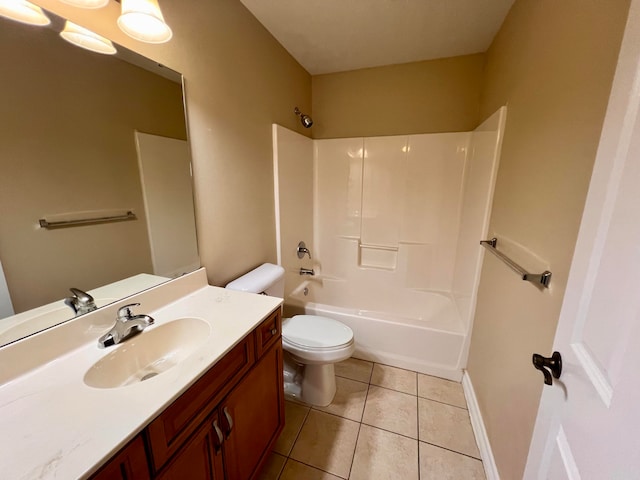 full bathroom with shower / bathtub combination, tile patterned floors, vanity, and toilet