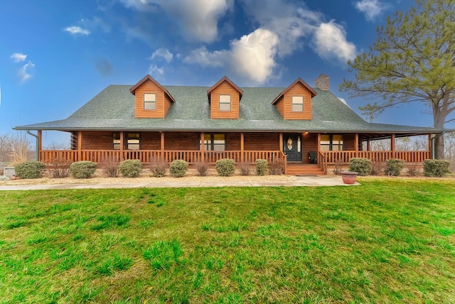 view of front of property with a front lawn and a porch