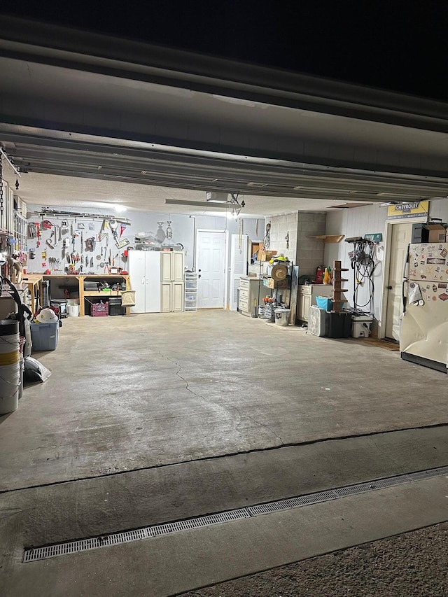 garage featuring a workshop area