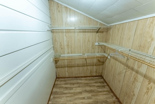 spacious closet featuring lofted ceiling and light wood-type flooring