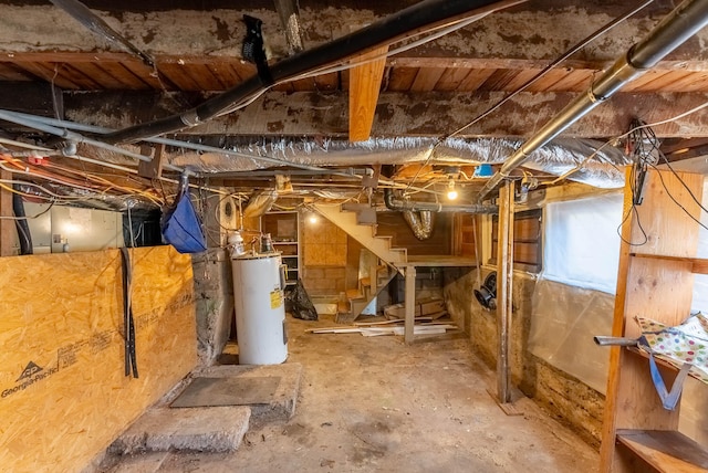 basement featuring gas water heater