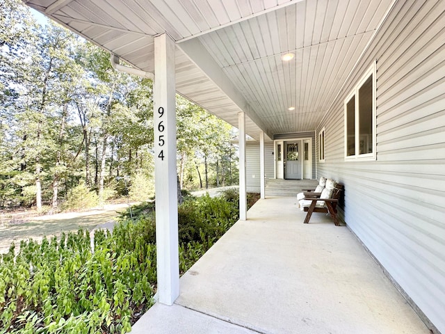 view of patio featuring a porch