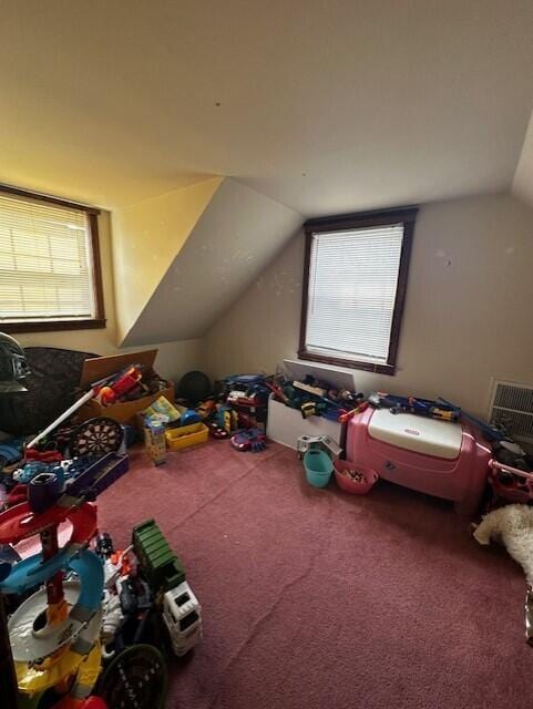 additional living space with lofted ceiling and carpet