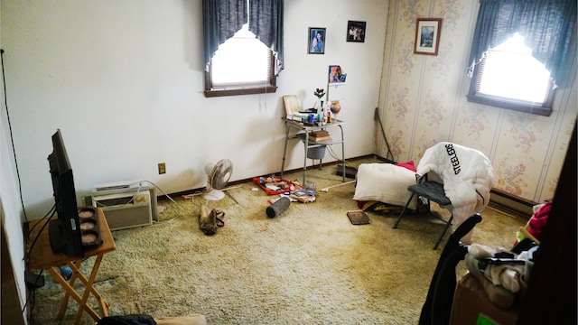 interior space featuring plenty of natural light and carpet flooring