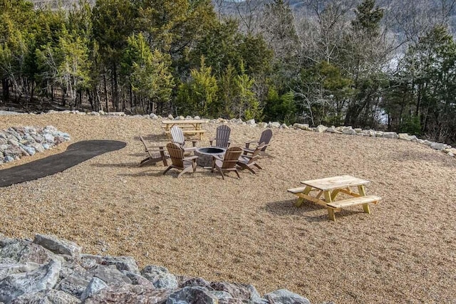 view of yard featuring a fire pit