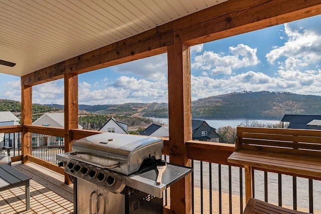 deck with a mountain view