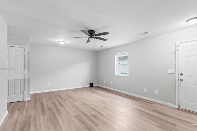 empty room featuring light hardwood / wood-style floors and ceiling fan