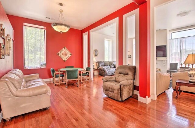 living room with hardwood / wood-style flooring