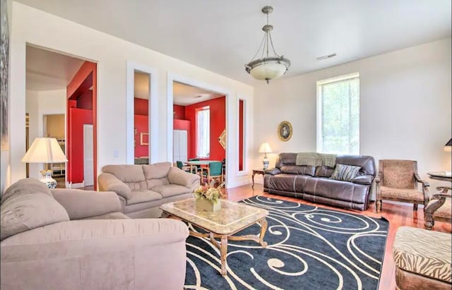 living room with hardwood / wood-style floors