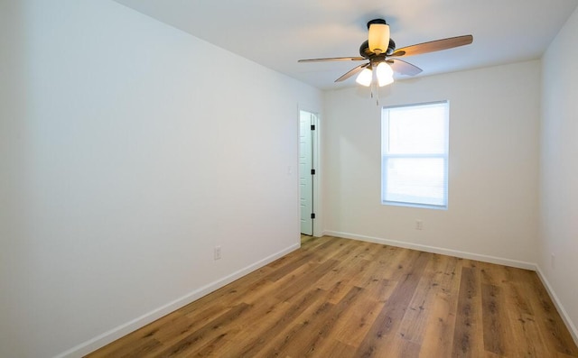 empty room featuring ceiling fan and light hardwood / wood-style flooring