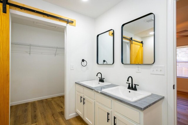 bathroom featuring hardwood / wood-style floors and vanity