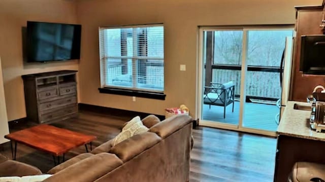 living room featuring dark hardwood / wood-style floors