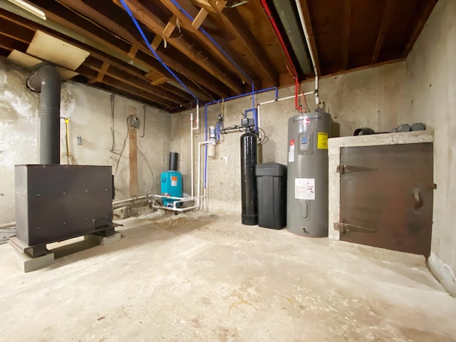 basement featuring water heater