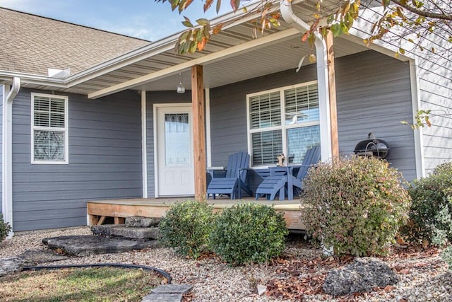 view of exterior entry featuring a porch