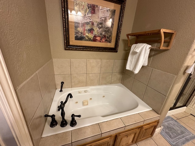 bathroom featuring separate shower and tub and tile patterned flooring