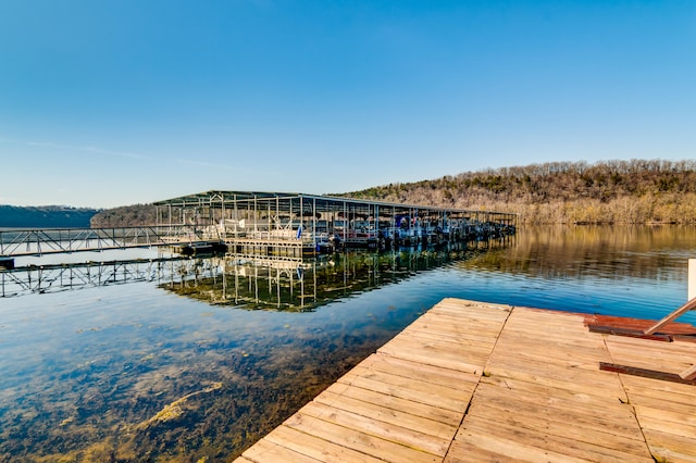 view of dock with a water view