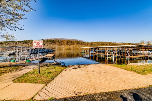 dock area with a water view