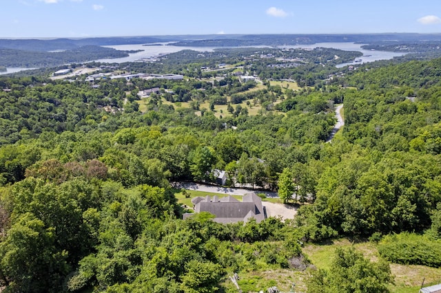 drone / aerial view featuring a view of trees