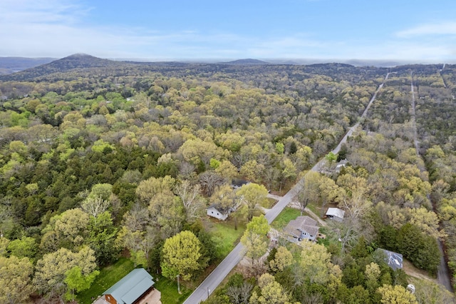 bird's eye view with a forest view and a mountain view