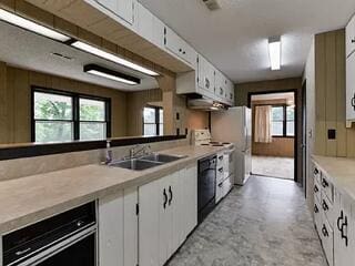 kitchen featuring white cabinets, black dishwasher, white refrigerator, and sink