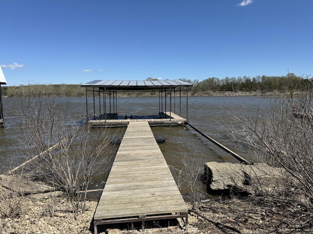 view of dock featuring a water view