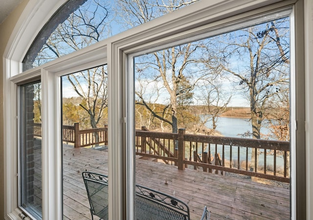 doorway to outside with a water view and plenty of natural light