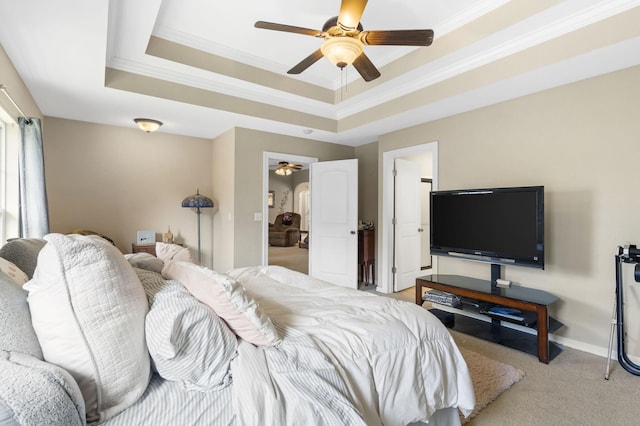 106 Willowbrooke, Branson, MO 65616 - carpeted bedroom featuring ceiling fan, baseboards, a raised ceiling, and crown molding