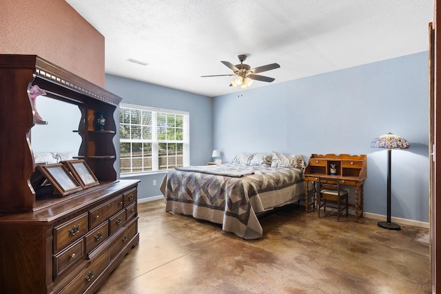 106 Willowbrooke, Branson, MO 65616 - bedroom with a ceiling fan, a textured ceiling, concrete flooring, baseboards, and visible vents