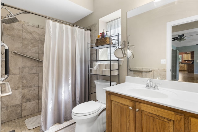 106 Willowbrooke, Branson, MO 65616 - full bathroom with a tile shower, toilet, a ceiling fan, and vanity