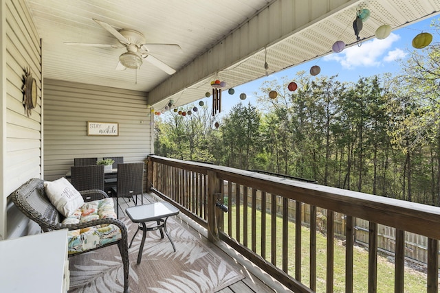 106 Willowbrooke, Branson, MO 65616 - wooden deck with an outdoor hangout area and a ceiling fan